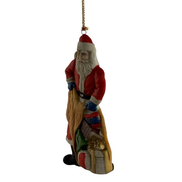 Vintage Ceramic Santa with Toy Sack Christmas Ornament 4.25” - Picture 5 of 12